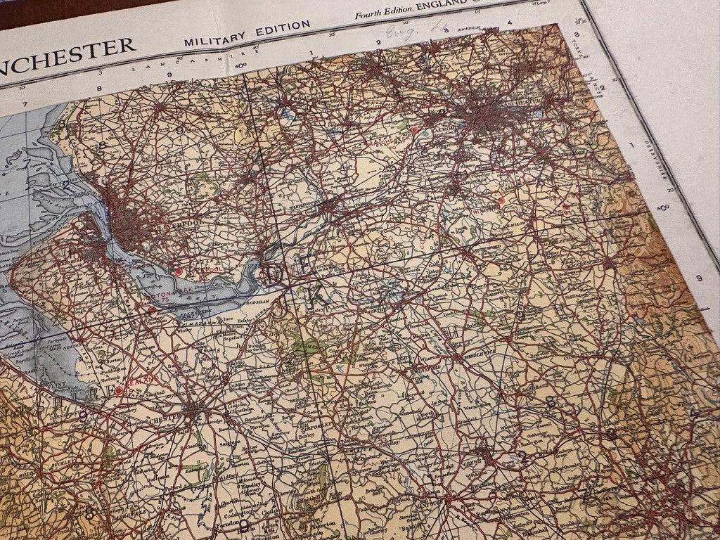 Original WW2 British Army RAF Navy Base Map of England - North Wales /Manchester - The Militaria Shop