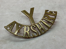 Load image into Gallery viewer, Original WW1 British Army Ayrshire Yeomanry Brass Shoulder Title
