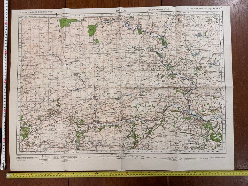 Original WW2 British Army GSGS OS Map England - Hexham - The Militaria Shop