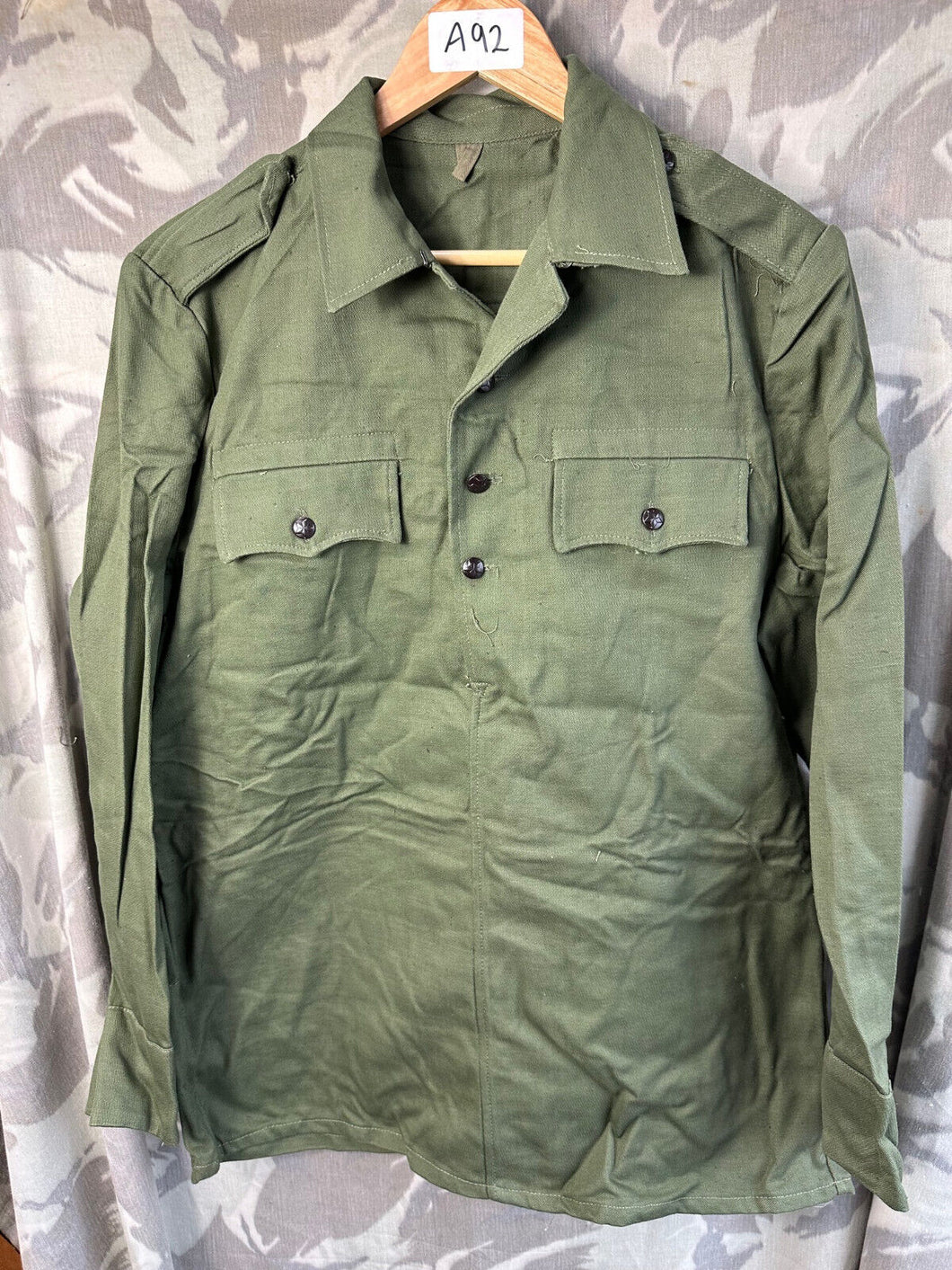 Original Bulgarian Army Soviet Era Olive Green Combat Shirt - Star Buttons - 44