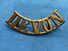 Load image into Gallery viewer, Original WW2 British Army Devonshire Regiment (DEVON) Brass Shoulder Title
