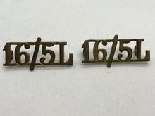 Load image into Gallery viewer, Original British Army Pair of 16th/5th Lancers (16/5L) Shoulder Titles

