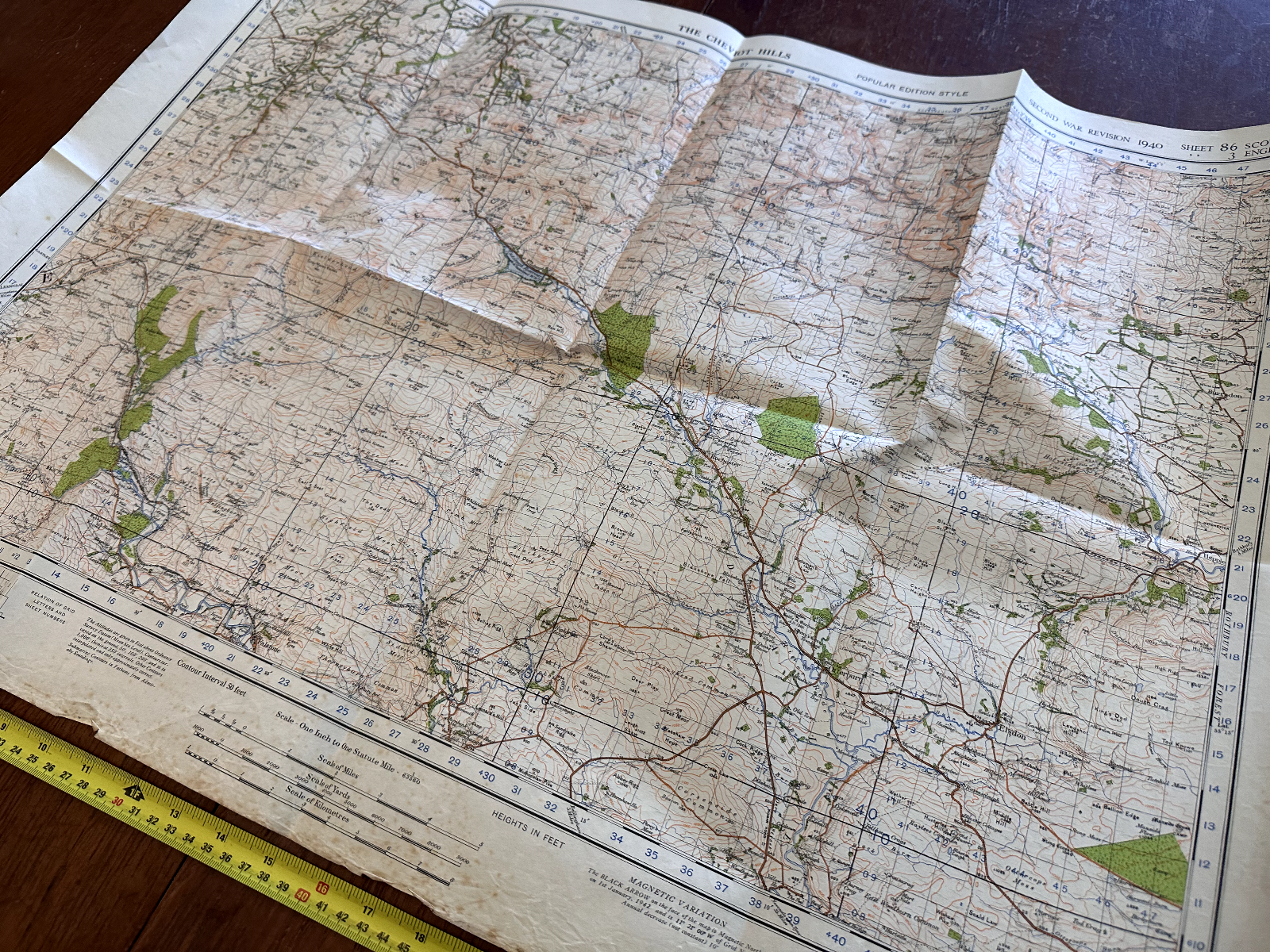 Original WW2 British Army GSGS OS Map of England & Wales - The Cheviot Hills - The Militaria Shop