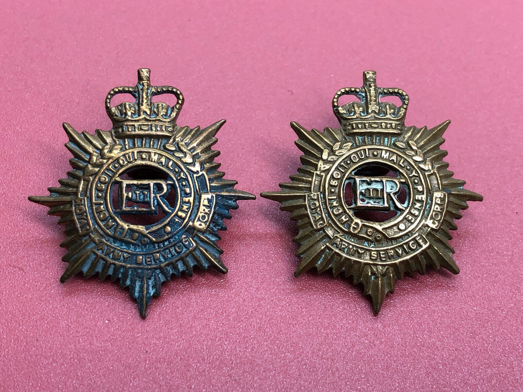 Original British Army Royal Army Service Corps RASC Collar Badges Pair