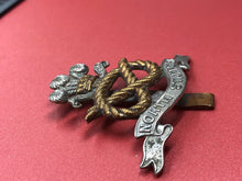 Load image into Gallery viewer, Original WW2 British Army Kings Crown Cap Badge - North Stafford Regiment
