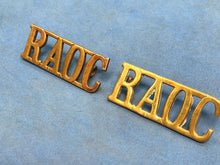 Load image into Gallery viewer, Original Pair of WW2 Brass British Army Shoulder Titles RAOC Army Ordnance Corps
