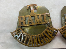 Lade das Bild in den Galerie-Viewer, Pair of Original WW1 Royal Army Medical Corps Territorial Brass Shoulder Titles
