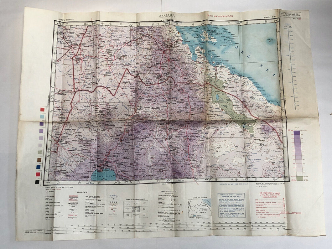 Original WW2 British Army / RAF Map - Asmara