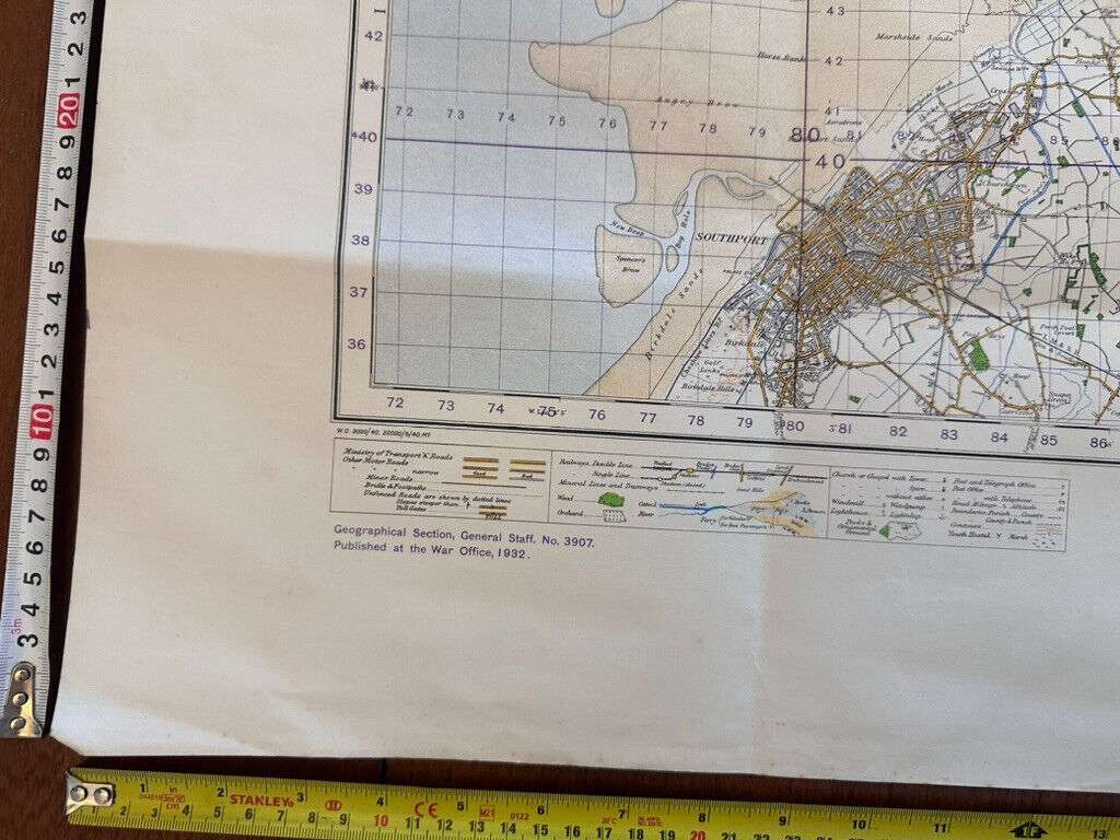 Original WW2 British Army OS Map of Great Britain - Preston Blackpool Southport - The Militaria Shop