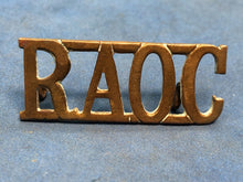 Load image into Gallery viewer, Original WW2 Brass British Army Shoulder Title RAOC Army Ordnance Corps
