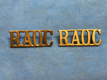 Load image into Gallery viewer, Original Pair of WW2 Brass British Army Shoulder Titles RAOC Army Ordnance Corps
