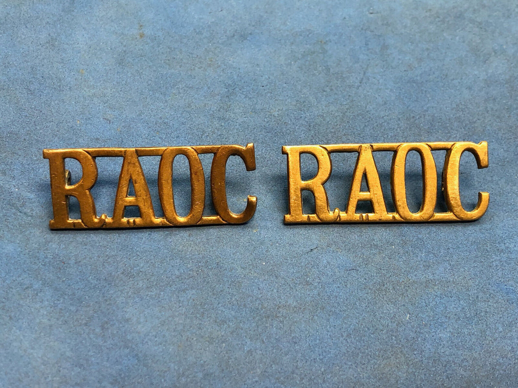 Original Pair of WW2 Brass British Army Shoulder Titles RAOC Army Ordnance Corps