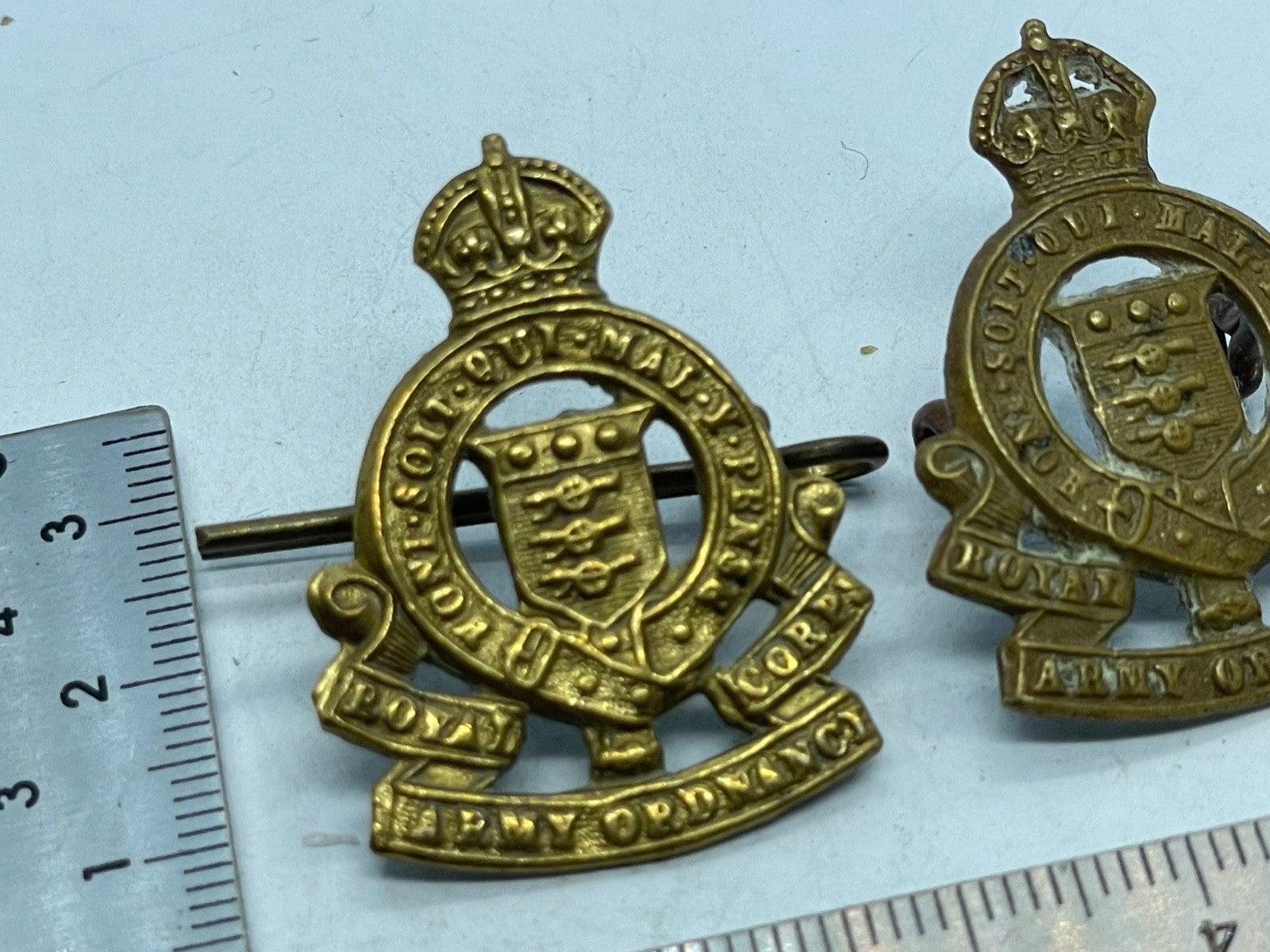 Original British Army Kings Crown Royal Army Ordnance Corps Collar Badges - The Militaria Shop