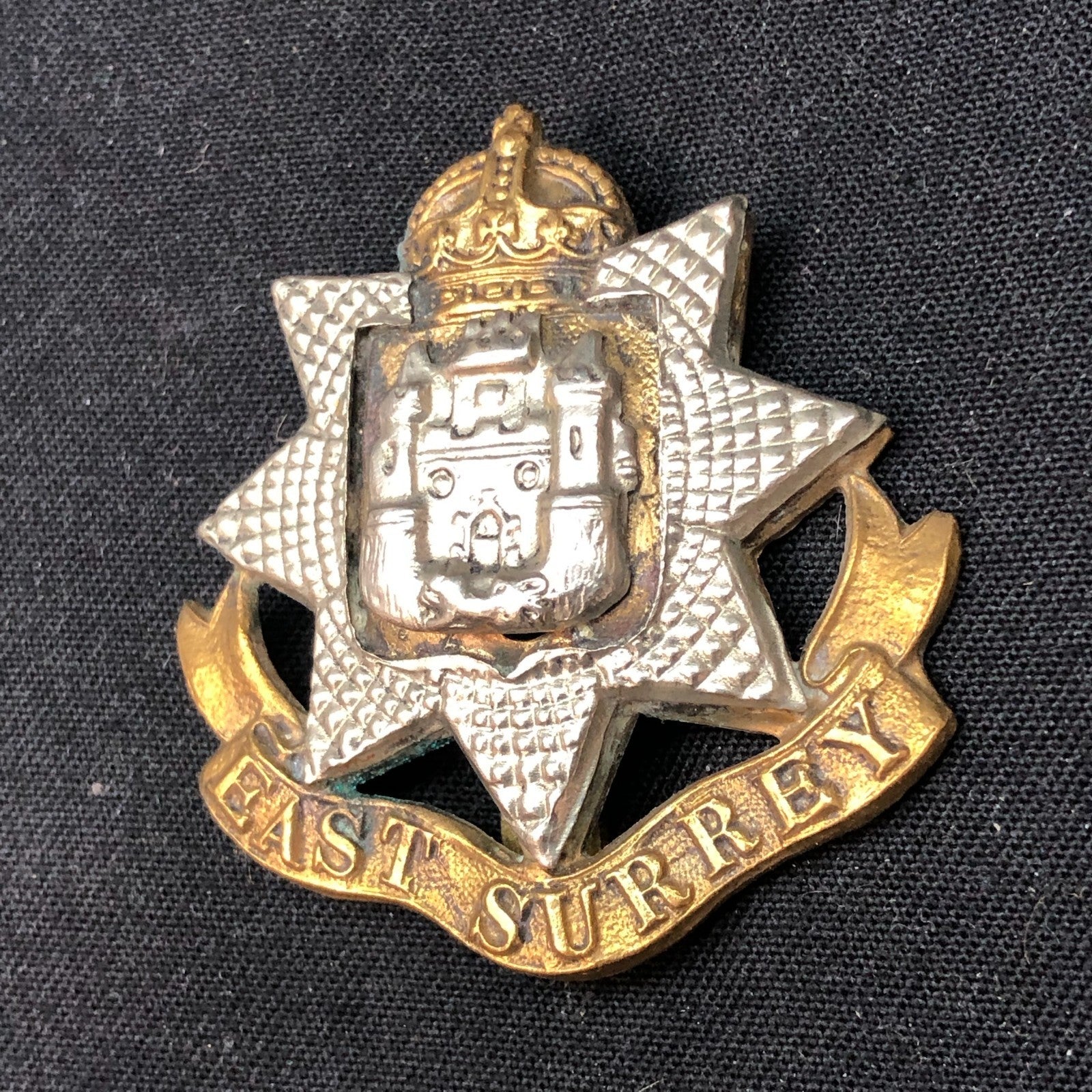 Genuine WW2 British Army Brass Cap Badge - East Surrey Regiment - The Militaria Shop