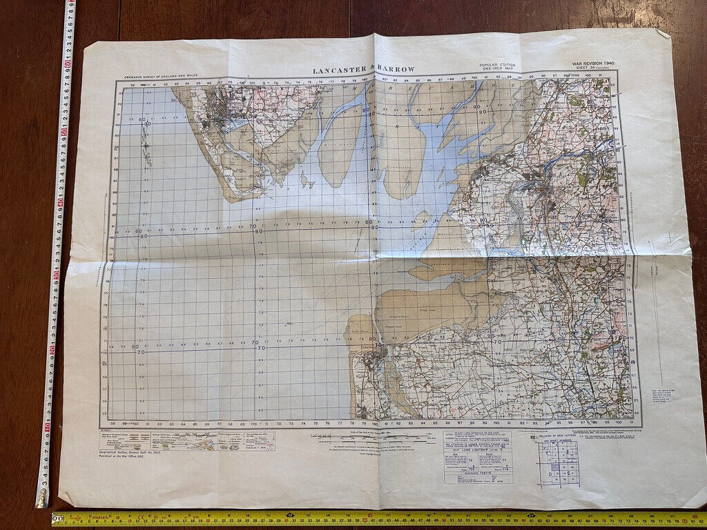 Original WW2 British Army GSGS OS Map of Great Britain - Lancaster & Barrow - The Militaria Shop