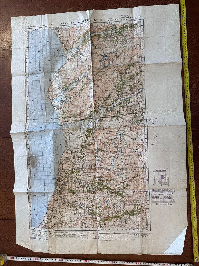 Original WW2 British Army OS Map of Great Britain - Barmouth & Aberysthwyth - The Militaria Shop