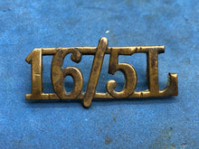 Load image into Gallery viewer, Original WW2 British Army 16th/5th Lancers (16/5L) Brass Shoulder Title
