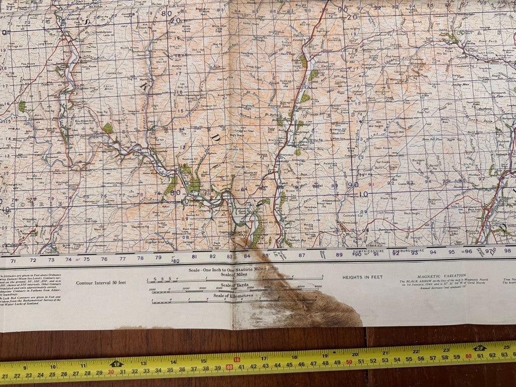 Original WW2 British Army GSGS OS Map of Scotland - Hawick & Eskdale - The Militaria Shop