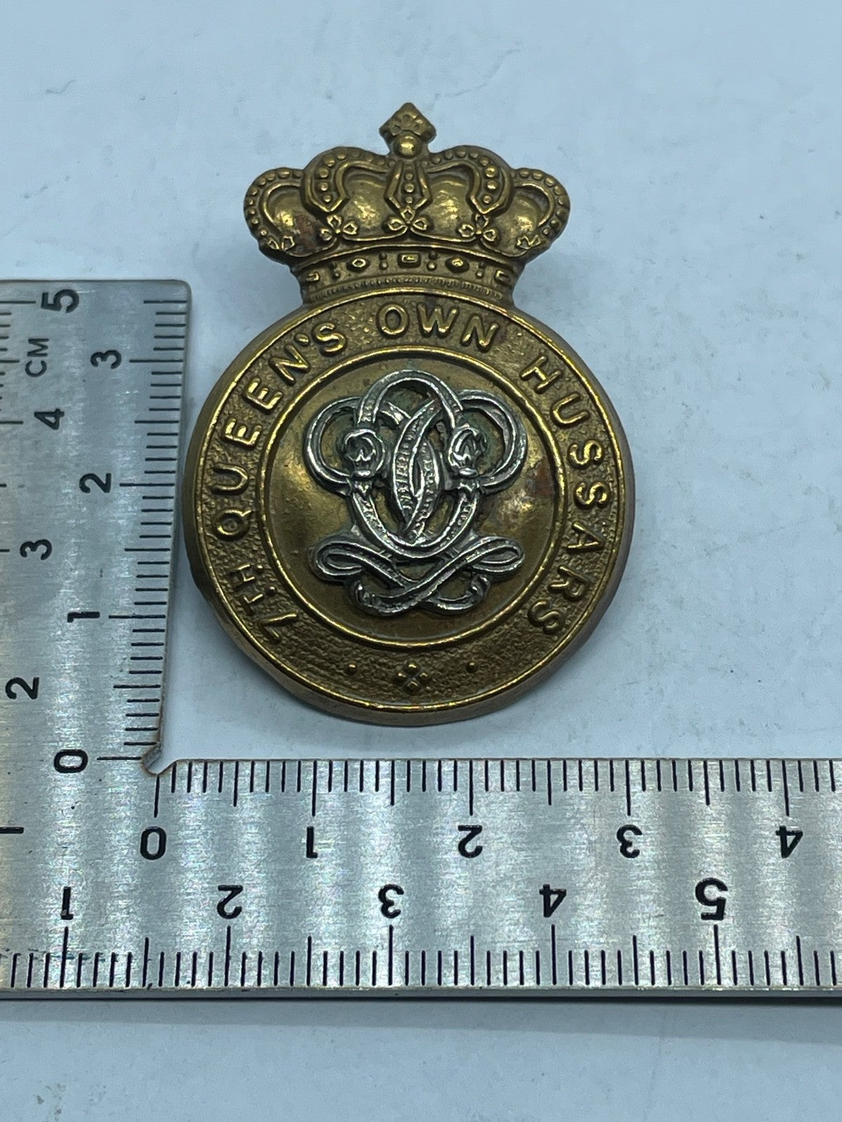 Original Victorian Crown British Army 7th Queen's Own Hussars Cap Badge - The Militaria Shop