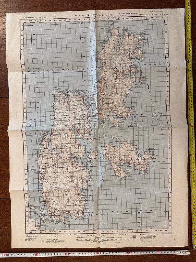 Original WW2 British Army GSGS Map of Scotland - Yell & Unst - Shetland Islands - The Militaria Shop