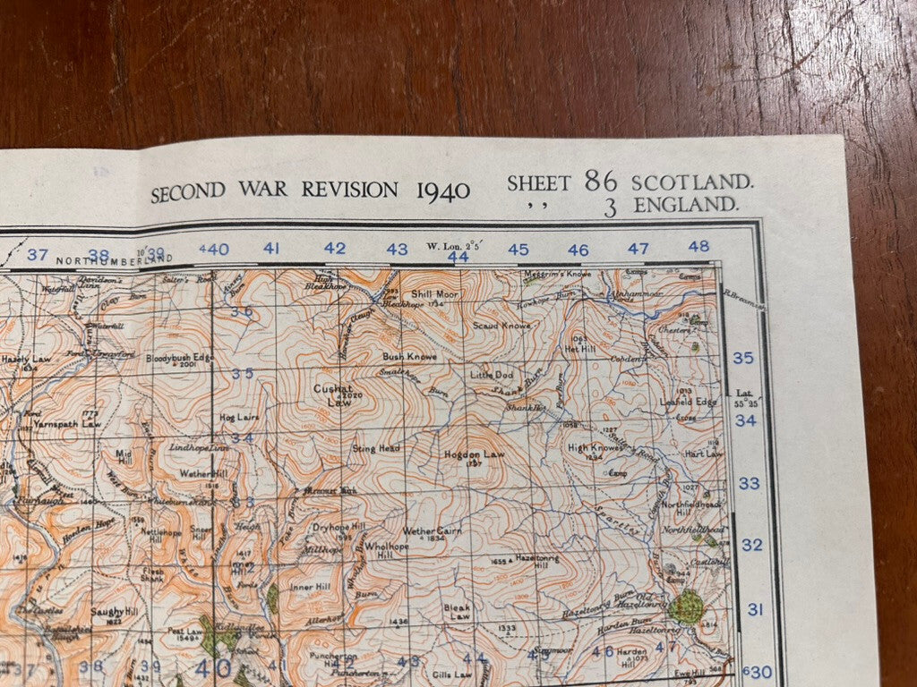 Original WW2 British Army GSGS Map of Scotland - The Cheviot Hills - The Militaria Shop