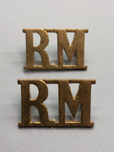 Load image into Gallery viewer, Original British Army WW2 Pair of Royal Marines (RM) Shoulder Titles
