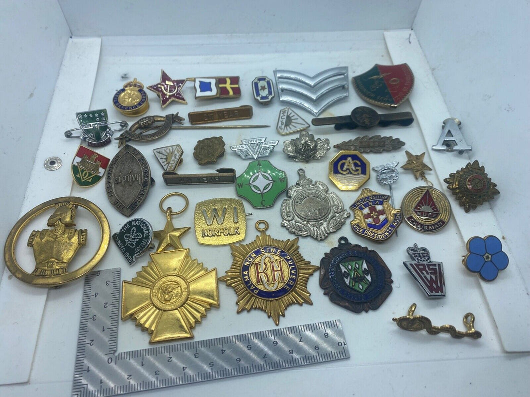 Original Large Group of Enamel Badges, Pins, Medals & Medallions