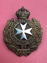 Load image into Gallery viewer, Original WW2 British Army Cap Badge - King&#39;s Own Malta Regiment
