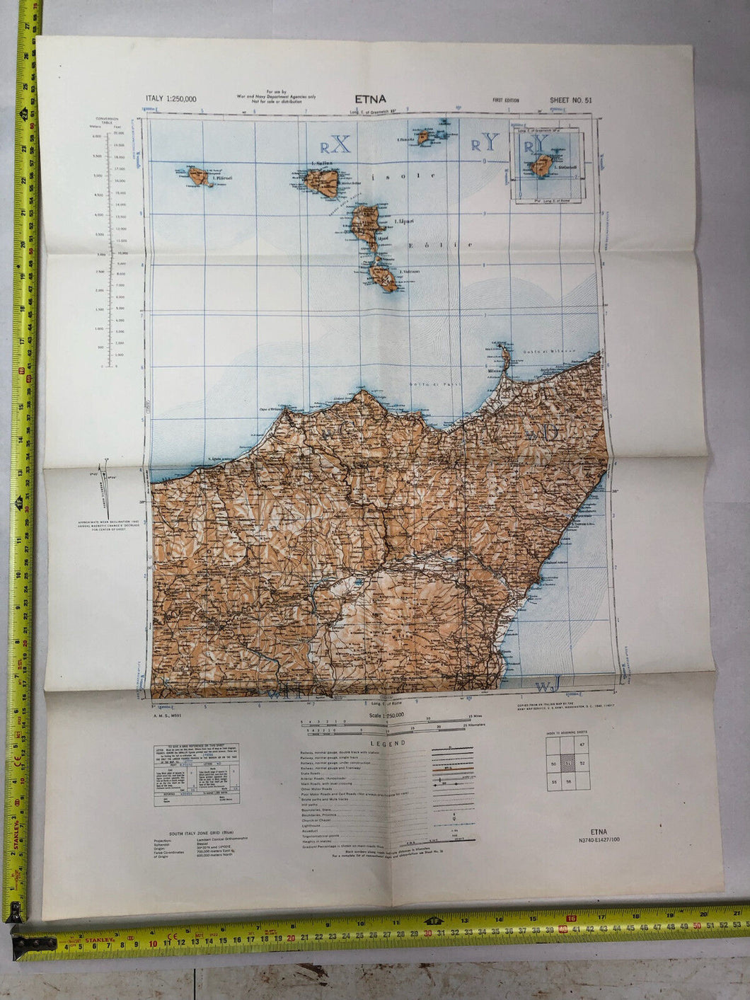 Original WW2 British Army / RAF Map - Italy - ETNA