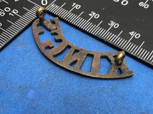 Load image into Gallery viewer, Original WW2 British Army King&#39;s Liverpool Regiment KING&#39;S Brass Shoulder Title
