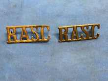 Load image into Gallery viewer, Original Pair of WW2 Brass British Army Shoulder Titles RASC Army Service Corps
