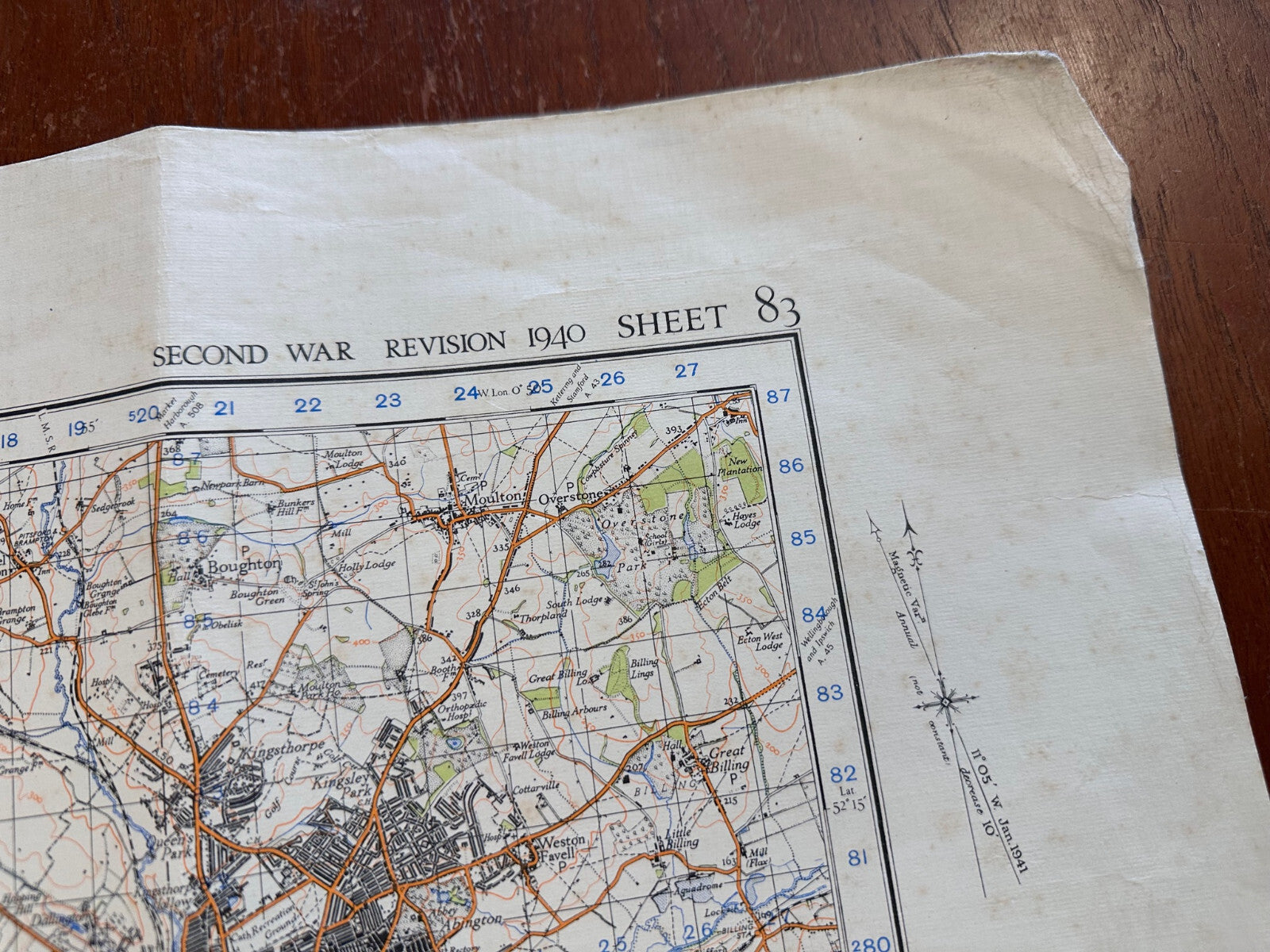 Original WW2 British Army OS Map of Great Britain - Northampton - The Militaria Shop