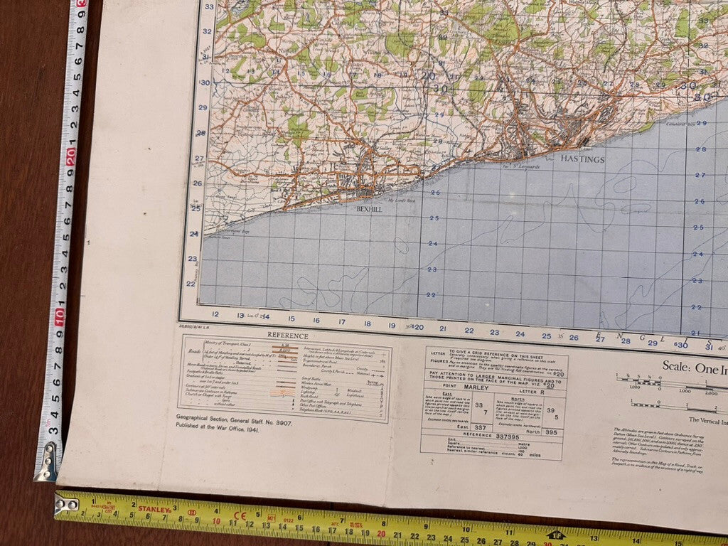 Original WW2 British Army GSGS OS Map of England - Hastings - The Militaria Shop