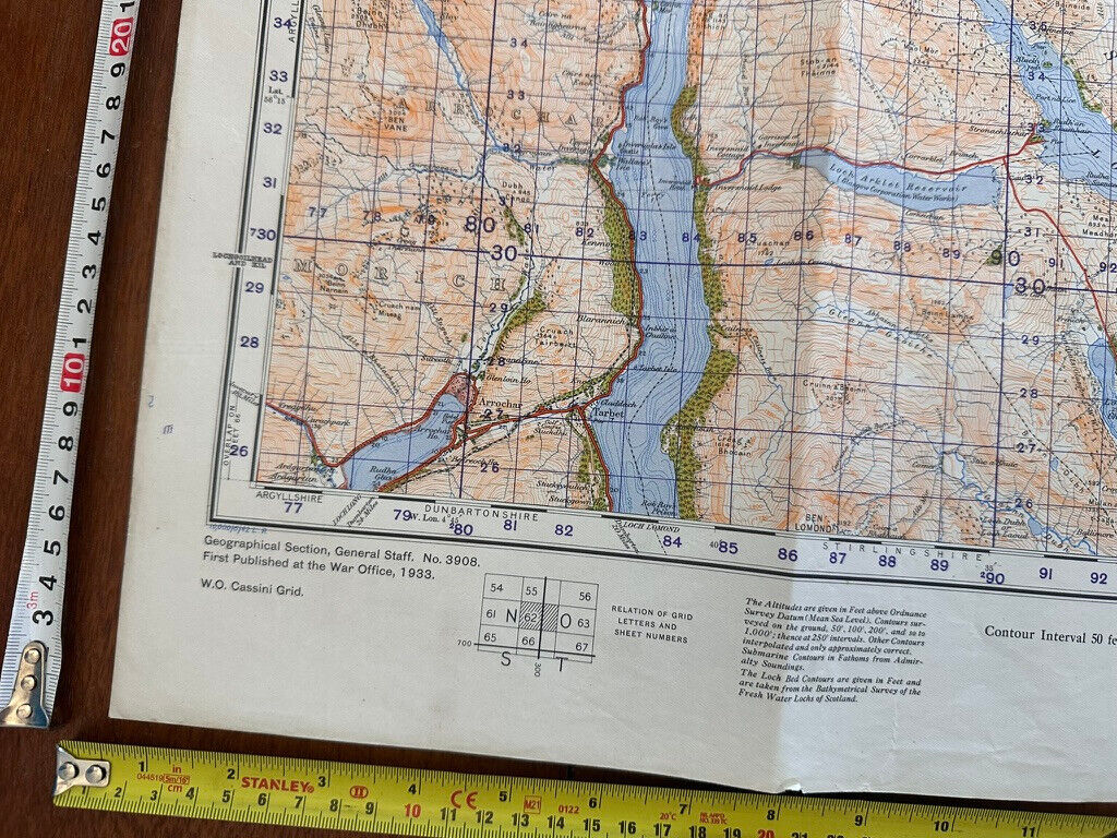 Original WW2 British Army OS Map of Scotland - Lock Katrine & Lock Earn - The Militaria Shop