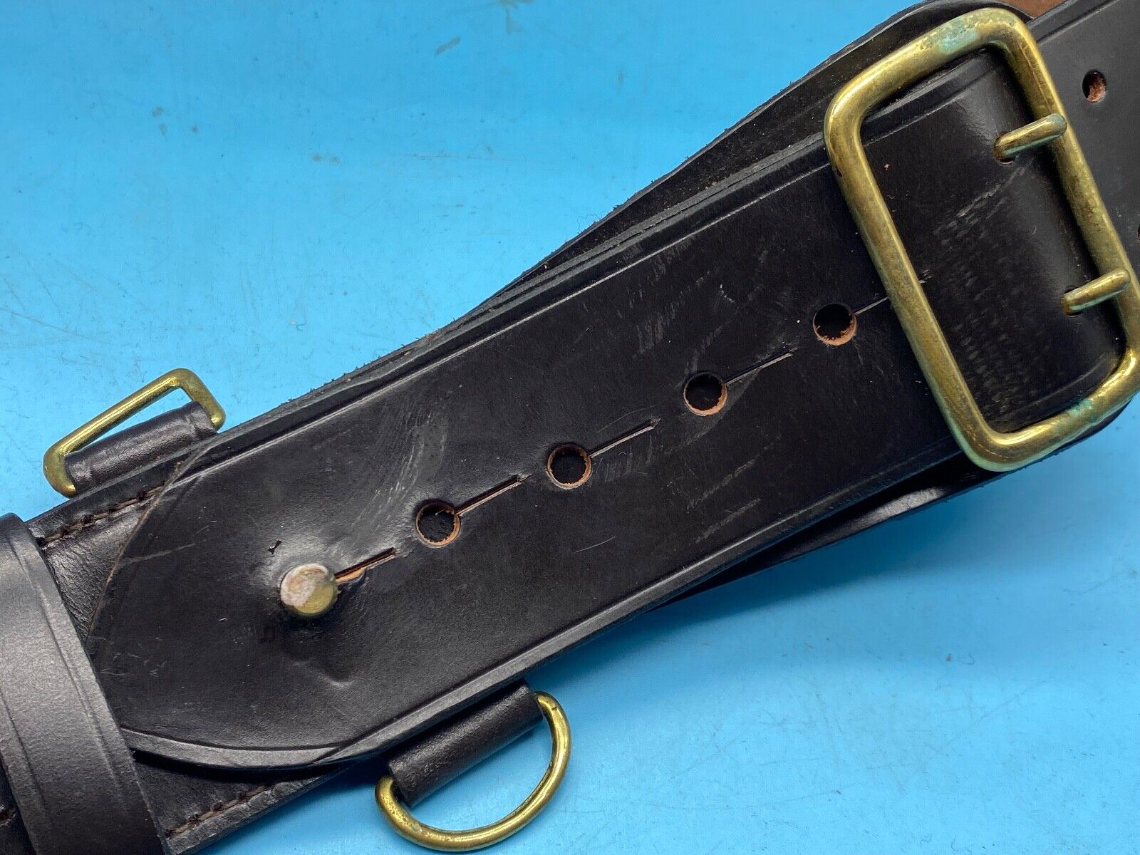 Original British Army Officer's Sam Browne Leather Belt - Approx 38" Waist - The Militaria Shop