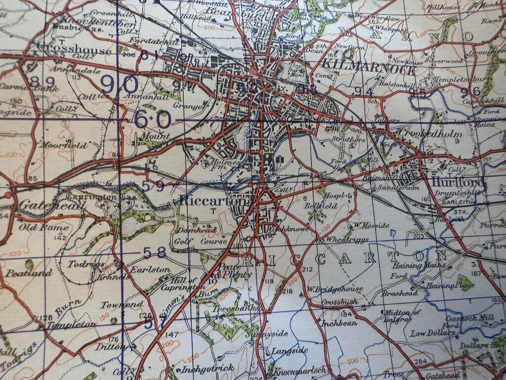 Original WW2 British Army GSGS OS Map of Scotland - Kilmarnock & Ayr - The Militaria Shop