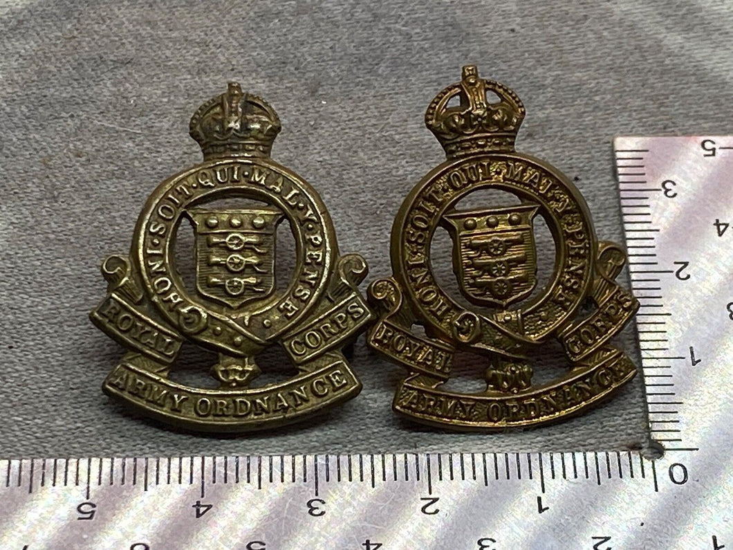 Original British Army WW1 / WW2 Royal Army Ordnance Corps Collar Badges