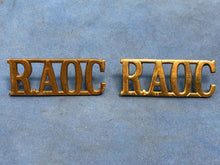 Load image into Gallery viewer, Original Pair of WW2 Brass British Army Shoulder Titles RAOC Army Ordnance Corps
