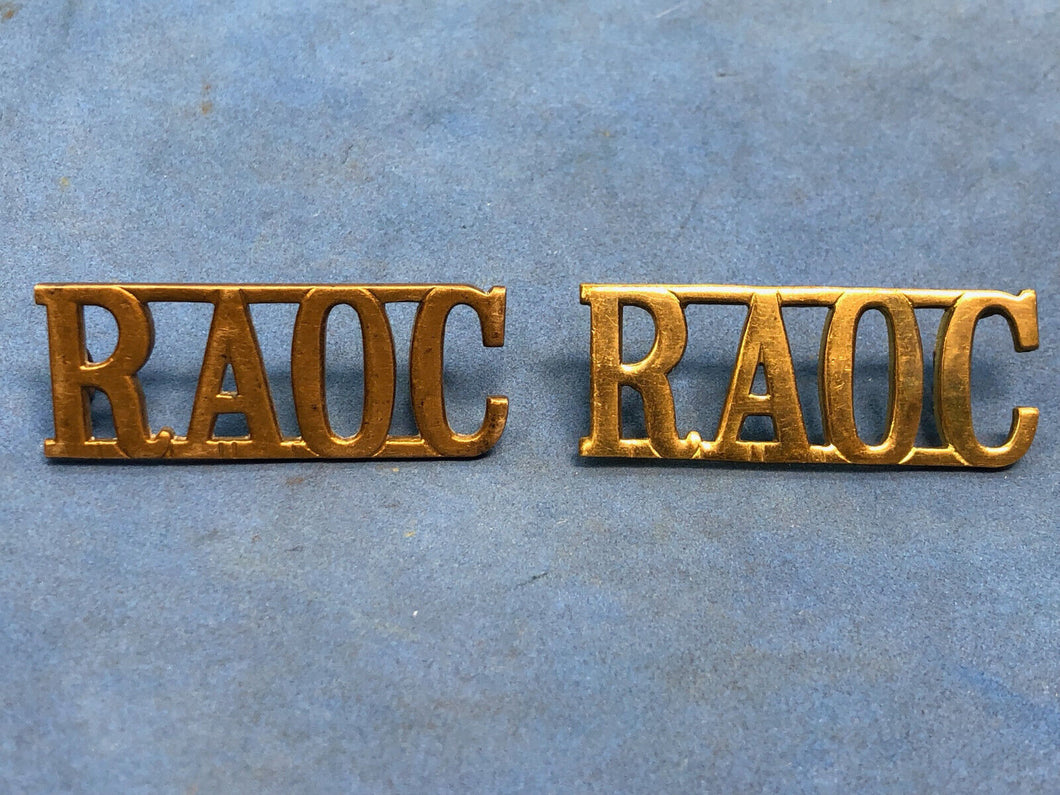 Original Pair of WW2 Brass British Army Shoulder Titles RAOC Army Ordnance Corps