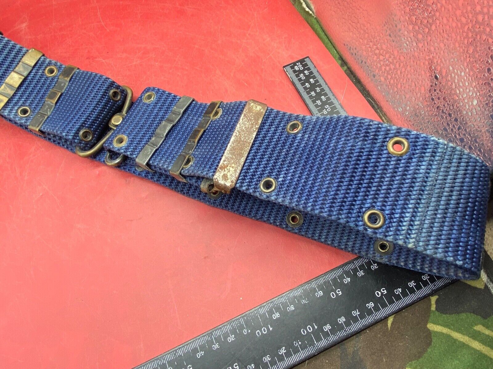 Interesting Large Size Blue Canvas Military Belt in Good Condition - Approx 44" - The Militaria Shop