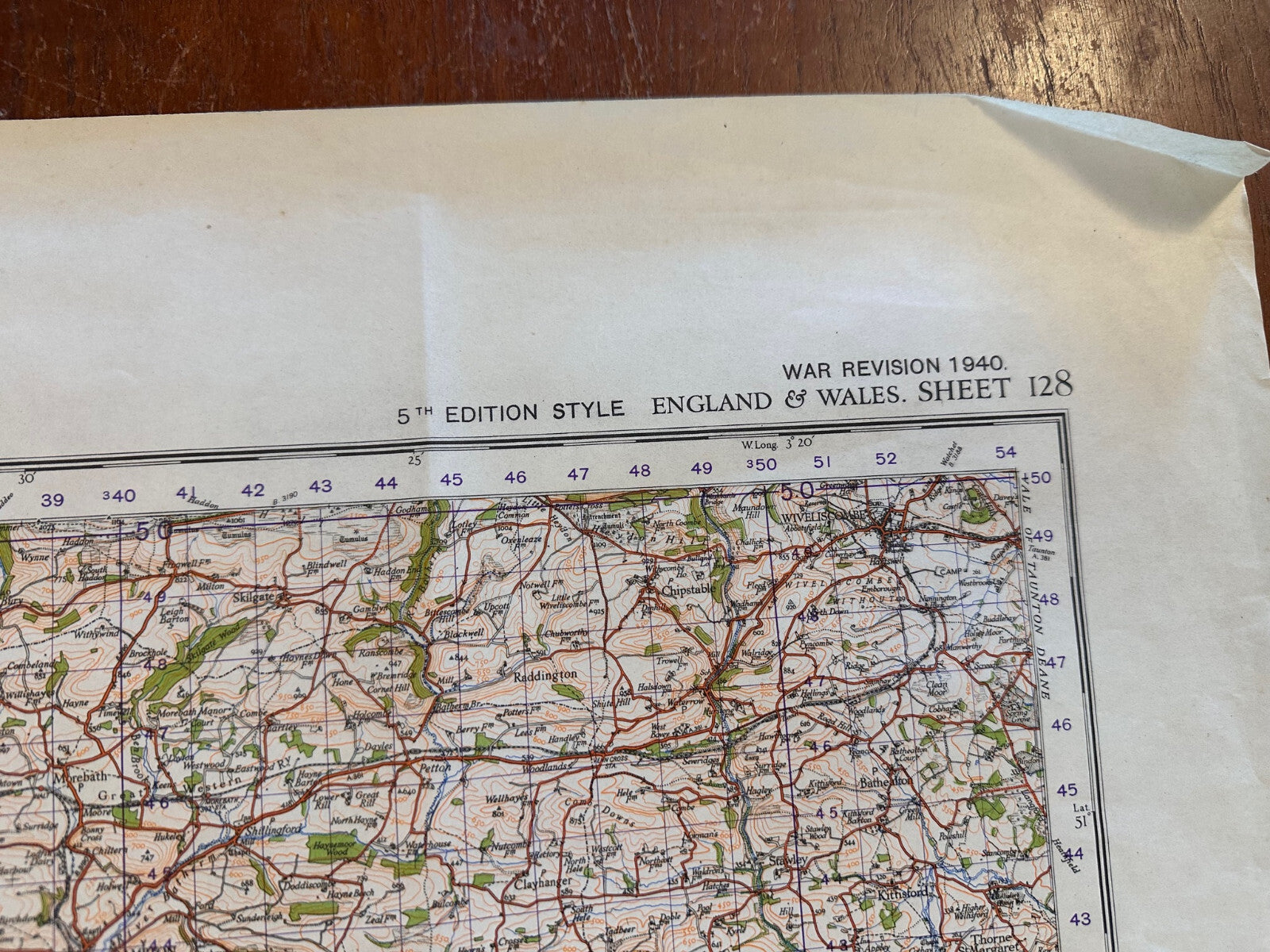 Original WW2 British Army GSGS OS Map of England - Tiverton - The Militaria Shop