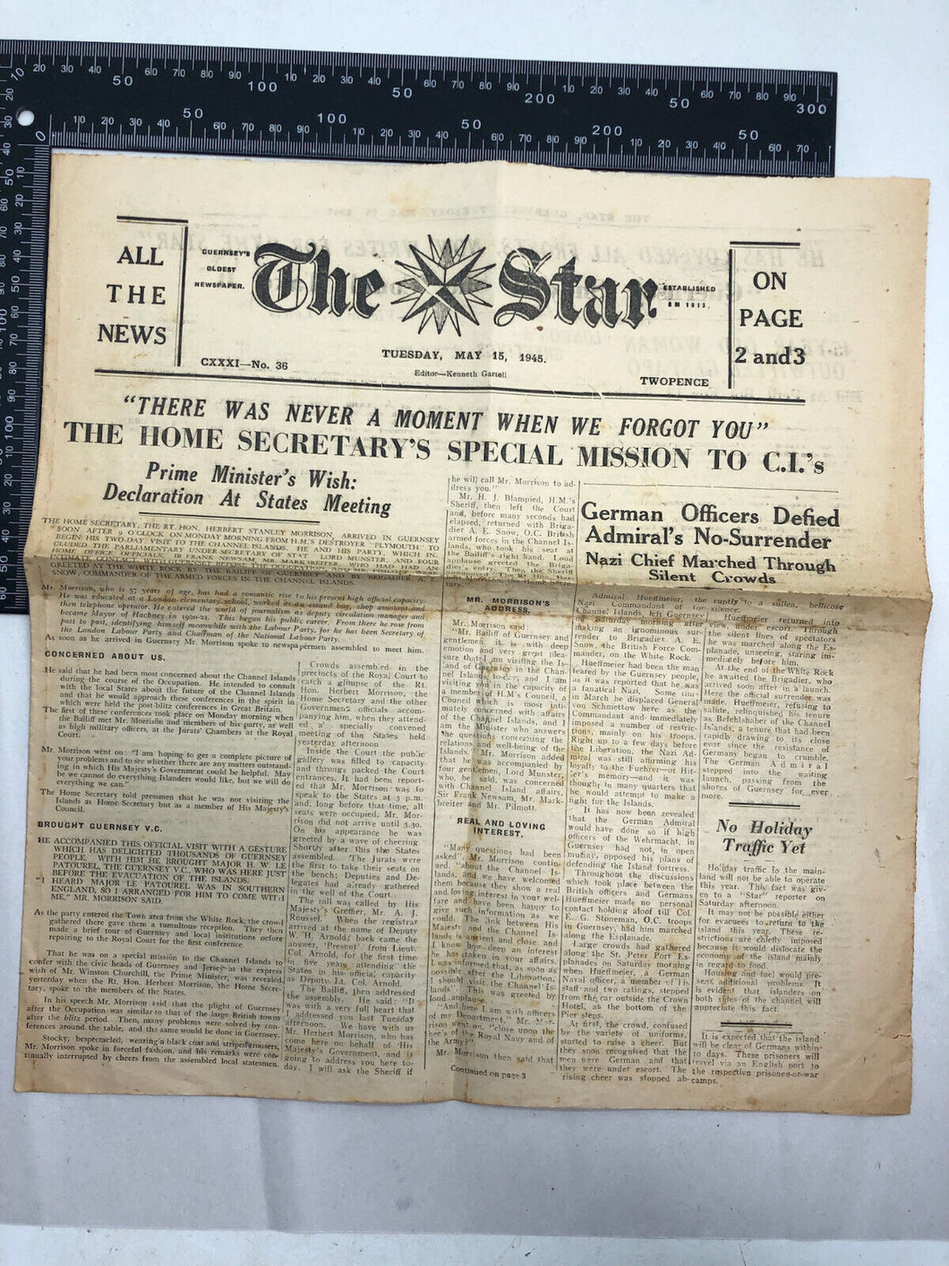 Original WW2 British Newspaper Channel Islands Occupation Guernsey - March 1942