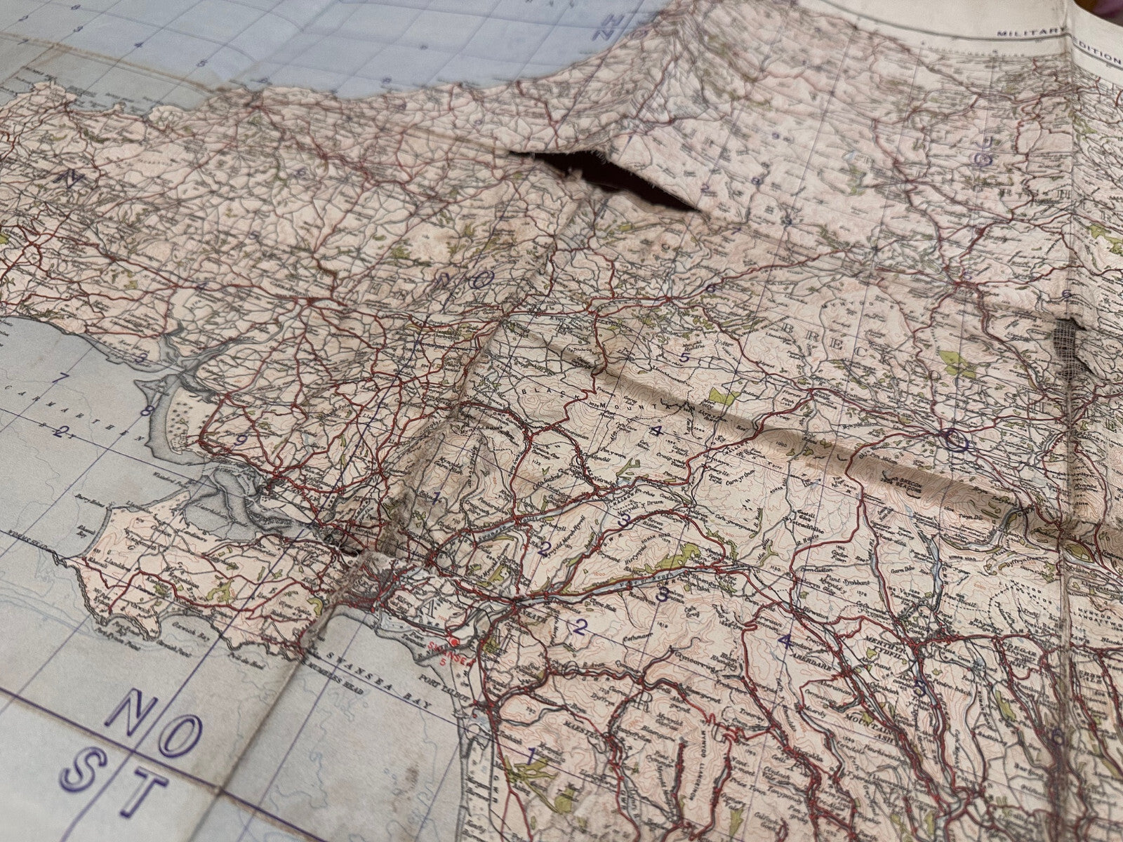 Original WW2 British Army RAF Navy Base Map of South Wales - Cardiff & Swansea - The Militaria Shop
