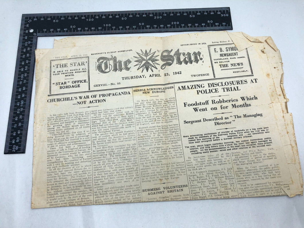 Original WW2 British Newspaper Channel Islands Occupation Guernsey - April 1942