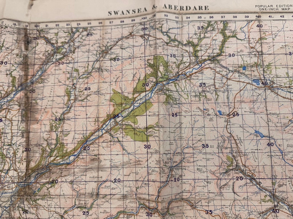 Original WW2 British Army GSGS OS Map of Great Britain - Swansea & Aberdare - The Militaria Shop
