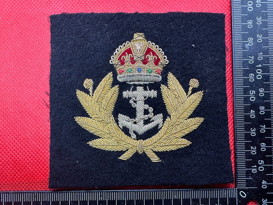 British Royal Navy Bullion Embroidered Blazer Badge -  Kings Crown