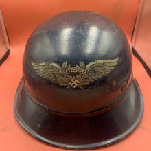 Load image into Gallery viewer, Original WW2 German Civil Defence Luftschutz Helmet - Complete with Liner &amp; Chinstrap
