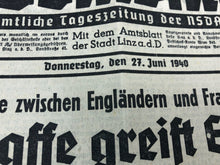 Load image into Gallery viewer, Original WW2 German NSDAP VOLKSSTIMME Political Newspaper - 27th June 1940
