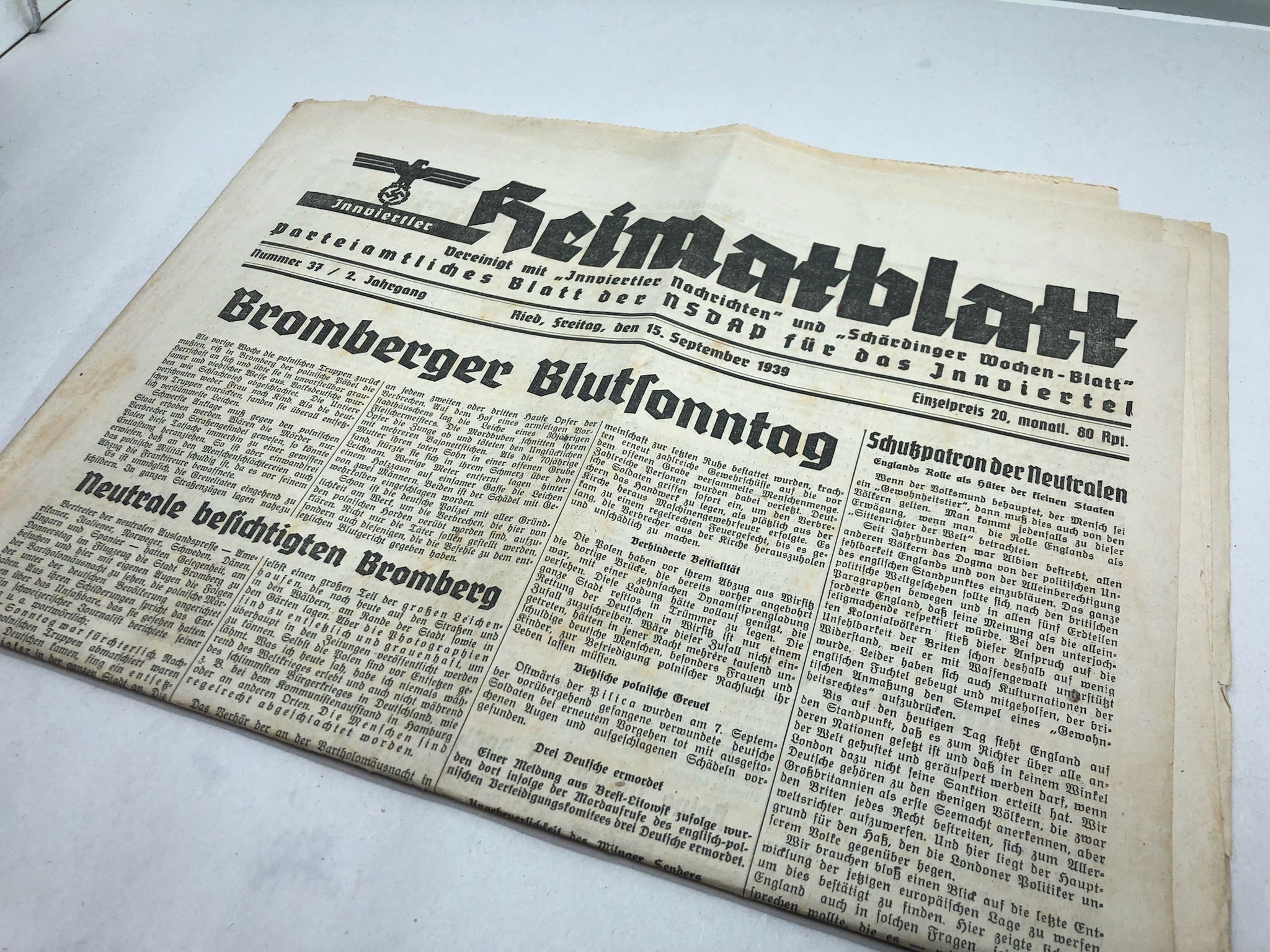 Original WW2 German Heimatblatt Political Newspaper 15th September 1