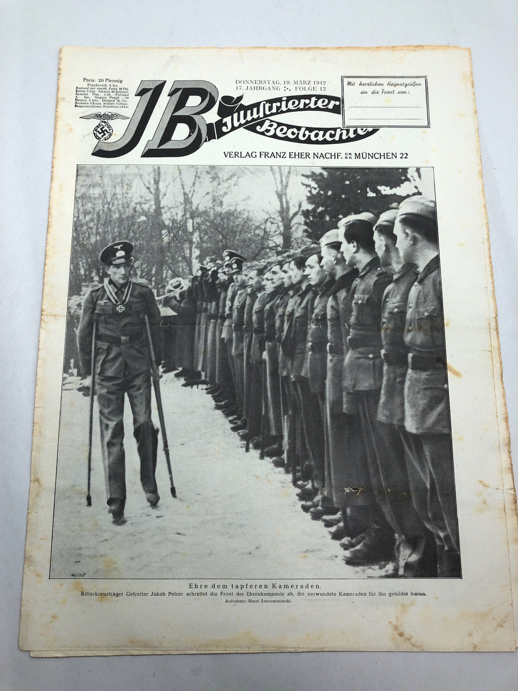 JB Juustrierter Beobachter NSDAP Magazine Original WW2 German - 19th March 1942